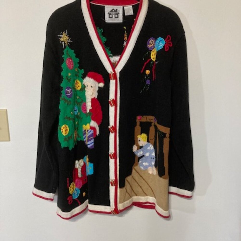 Storybook Knits Santa Under the Tree Christmas Sweater w/Tank, Size L (Used)